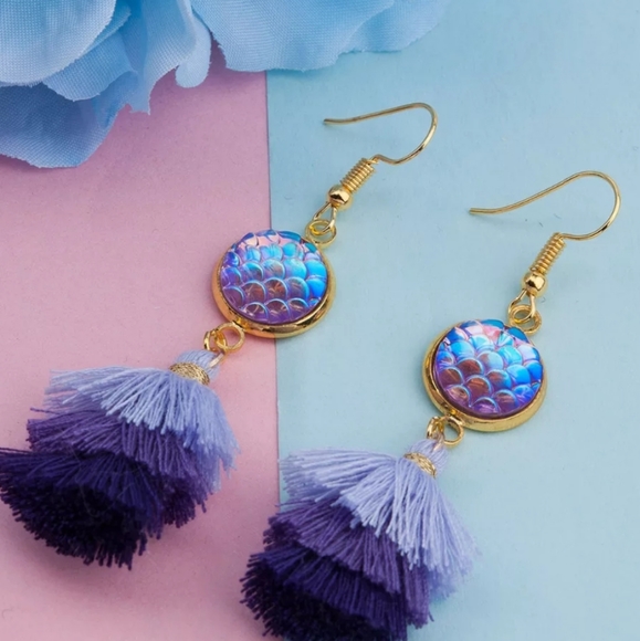 🔹️Purple Mermaid/Dragon Scales Earrings - Picture 5 of 5